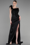Long Black Satin Special Design Engagement Dress ABU3609