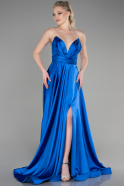 Sax Blue Long Satin Evening Dress ABU3502
