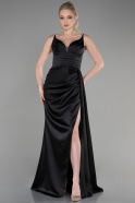 Long Black Satin Prom Gown ABU3635