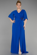 Long Sax Blue Chiffon Plus Size Evening Gown ABU3592