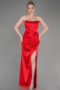 Long Red Satin Prom Gown ABU3765