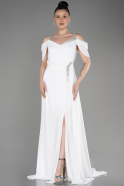 White Long Chiffon Plus Size Evening Gown ABU3742