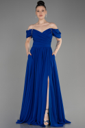 Sax Blue Long Chiffon Plus Size Evening Dress ABU3738