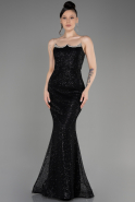 Black Strapless Scaly Long Mermaid Evening Dress ABU3850