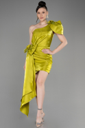 Pistachio Green One Shoulder Satin Short Cocktail Dress ABK2036