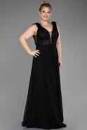 Robe De Fiançailles Grande Taille Longue Mousseline Noir ABU3858