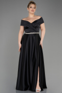 Long Black Satin Plus Size Wedding Dress ABU3801