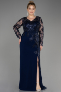 Navy Blue Long Chiffon Plus Size Evening Dress ABU3843