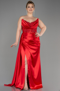 Long Red Satin Plus Size Prom Dress ABU3855