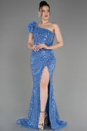 Indigo Slit Scaly Long Evening Gown ABU3865