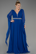 Sax Blue Long Chiffon Plus Size Evening Dress ABU3543