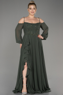 Olive Drab Long Chiffon Slit Plus Size Evening Dress ABU3915