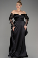 Black Off The Shoulder Long Satin Plus Size Evening Dress ABU3943