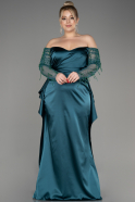 Emerald Green Off The Shoulder Long Satin Plus Size Evening Dress ABU3943