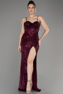 Cherry Colored Long Scaly Evening Dress ABU3246