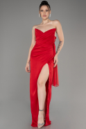 Red Strapless Slit Long Chiffon Evening Dress ABU3947
