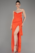 Orange Strapless Slit Long Chiffon Evening Dress ABU3947