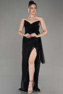 Black Strapless Slit Long Chiffon Evening Dress ABU3947