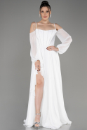 White Long Chiffon Slit Evening Dress ABU3914