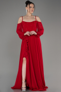Red Long Chiffon Slit Evening Dress ABU3914