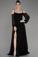 Black Long Chiffon Slit Evening Dress ABU3914