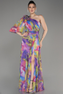 Lila One Shoulder Slit Long Printed Evening Dress ABU3951