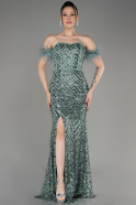 Turquoise Strapless Slit Long Sequined Evening Gown ABU3953