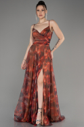 Light Brown Slit Long Patterned Prom Dress ABU3954