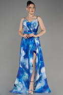 Sax Blue Slit Long Prom Dress ABU3961