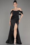 Black Off Shoulder Slit Satin Prom Dress ABU3964