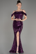Purple Slit Long Scaly Mermaid Prom Dress ABU3967