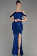 Sax Blue Slit Long Scaly Mermaid Prom Dress ABU3967