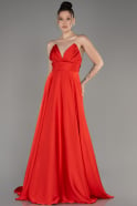 Coral Strapless Long Satin Prom Dress ABU3965