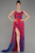 Coral Strapless Slit Print Prom Dress ABU3966