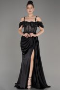 Black Slit Long Satin Evening Dress ABU3968