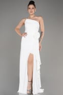 White Strapless Slit Long Chiffon Evening Dress ABU3974