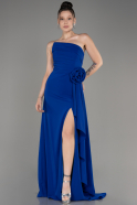 Sax Blue Strapless Slit Long Chiffon Evening Dress ABU3974