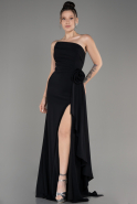 Black Strapless Slit Long Chiffon Evening Dress ABU3974