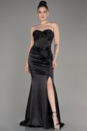 Black Strapless Slit Long Satin Prom Dress ABU3979