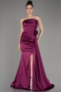 Plum Strapless Slit Long Satin Prom Dress ABU3980