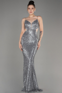 Anthracite Low Cut Back Long Scaly Prom Dress ABU3978