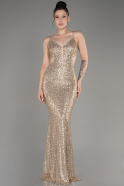 Gold Low Cut Back Long Scaly Prom Dress ABU3978