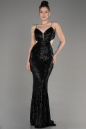 Black Low Cut Back Long Scaly Prom Dress ABU3978