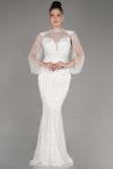 White Stoned Long Evening Gown ABU3981