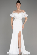 White Long Dantelle Evening Dress ABU2261