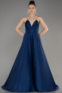 Navy Blue Strapless Long Satin Prom Dress ABU3965