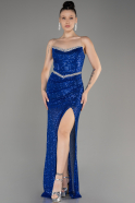 Sax Blue Strapless Sequined Long Mermaid Evening Dress ABU3849