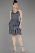 Indigo Short Glittery Tiered Skirts Invitation Dress ABK2093