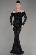 Long Black Scaly Mermaid Evening Gown ABU3985