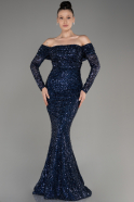 Long Navy Blue Scaly Mermaid Evening Gown ABU3985